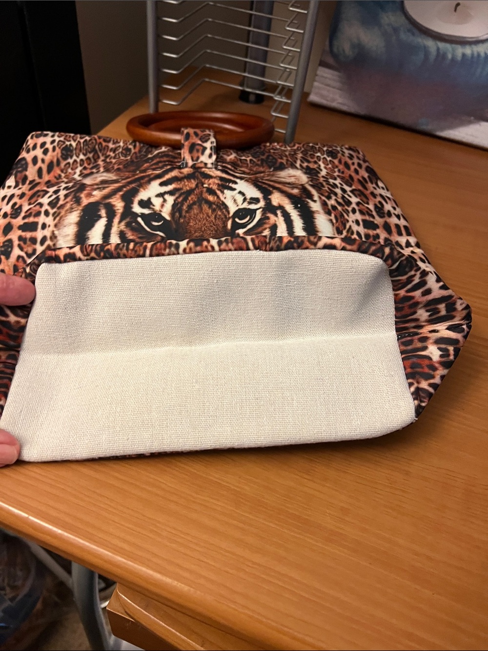 Tiger Print Round-Handle Tote Bag in Brown - Picture 4 of 8